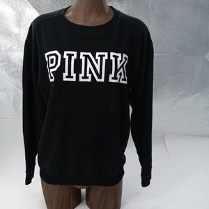 PINK VICTORIA'S SECRET BLACK SWEATSHIRT WITH WHITE BLOCK FRONT